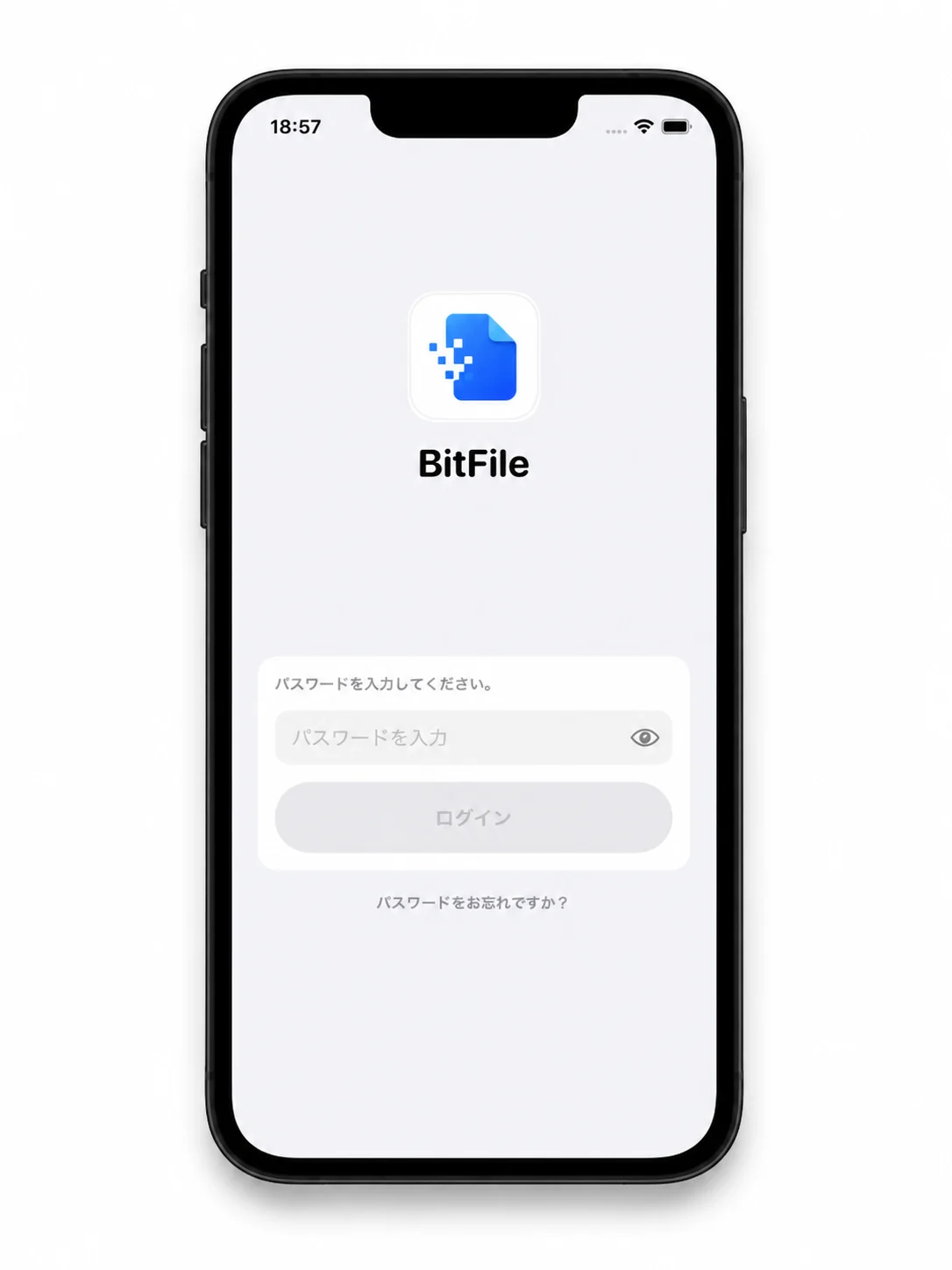 BitFile iPhone版で保管場所を開くためのパスワード入力画面